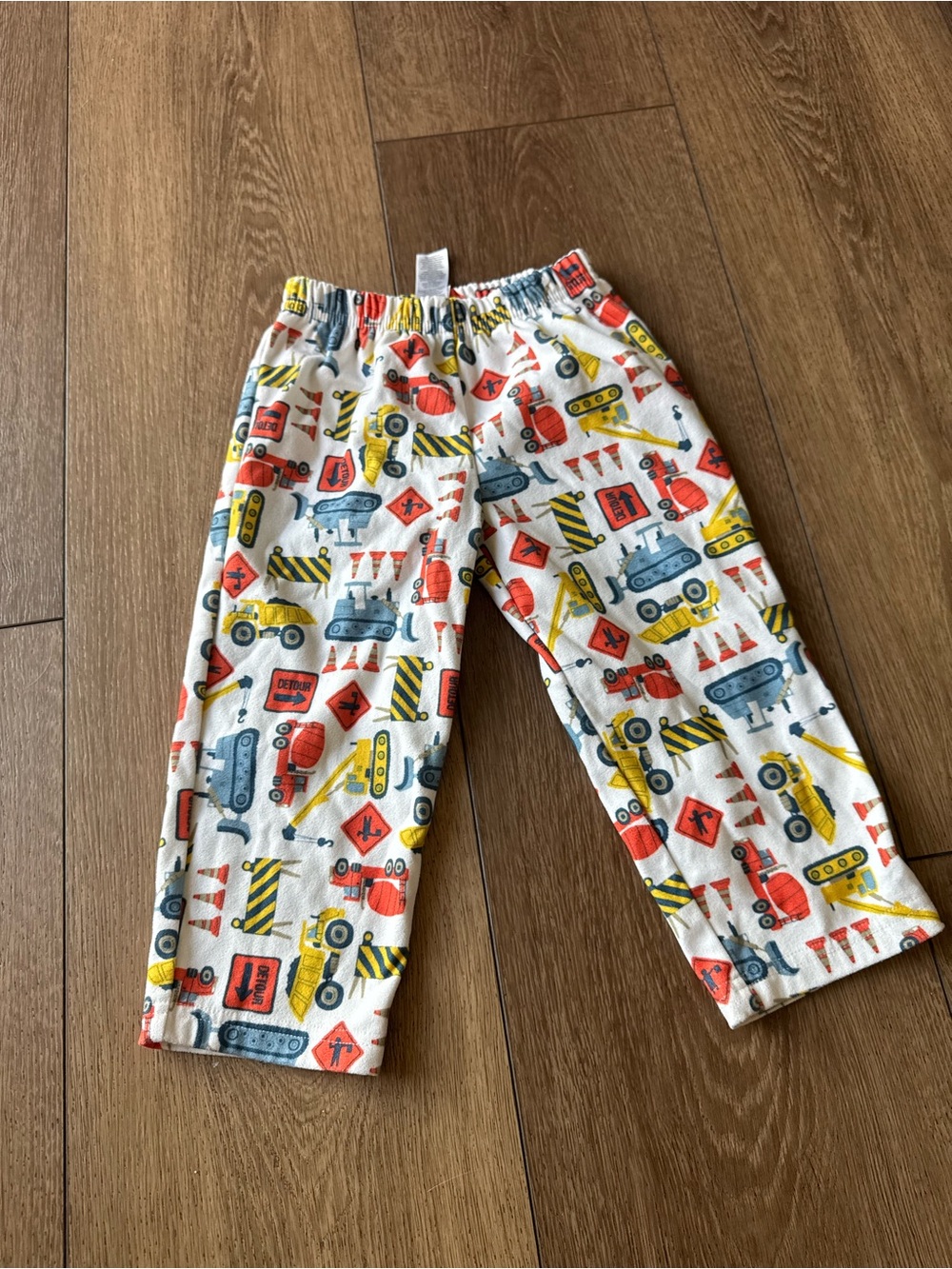 Toddler Construction Print Pajama Pants - White with Red, Yellow & Blue